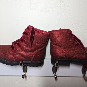 Red glitter lace up boots, sz 8